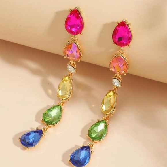 Multicolored CZ drop earrings - Picture 2 of 3